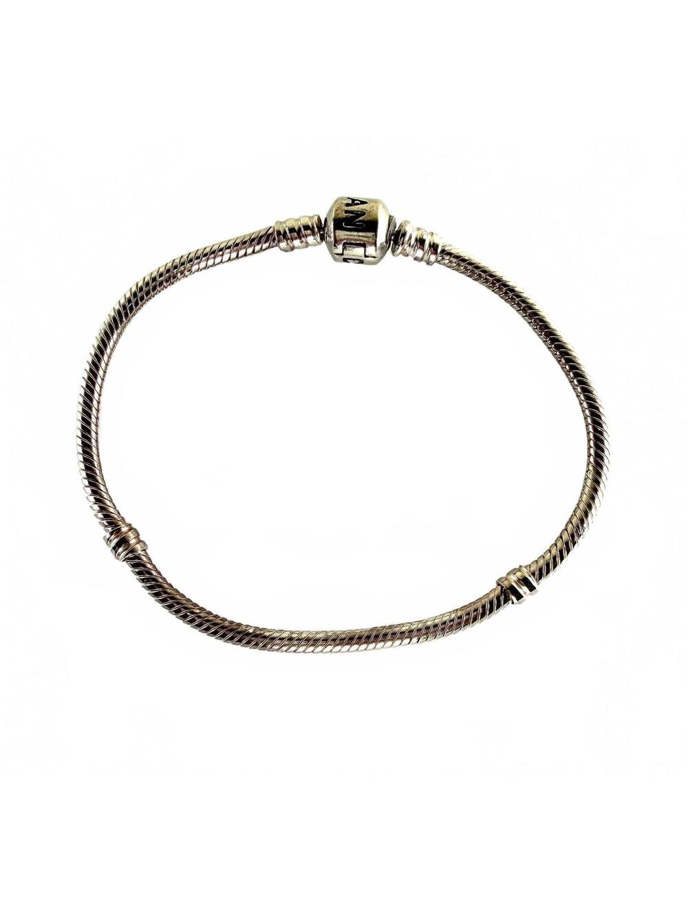 Pandora Moments Sterling Silver Barrel Clasp Snake Chain Charm Bracelet 7.5”